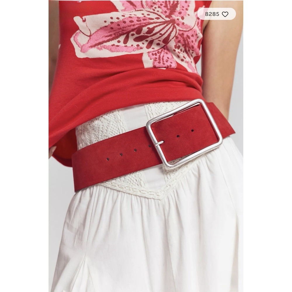 NWT Free People Suede Hex Hip Belt Sour Cherry Red L Boho Festival Western Y2K
